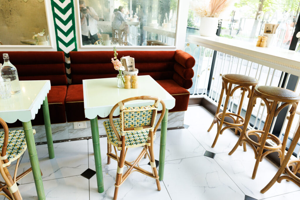 The interior banquet table at Mandy's Gourmet Salads in Yorkville, Toronto.