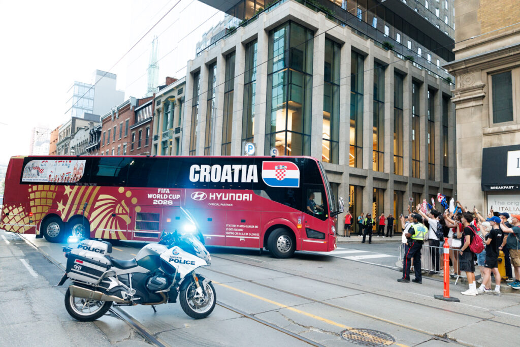 Team Croatia arrives at the King Edward Hotel in Toronto ahead of their FIFA World Cup match against Portugal.