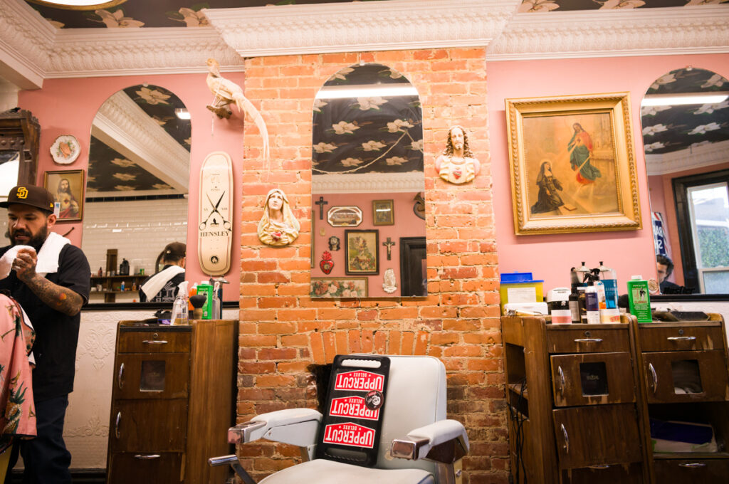 A barber chair at Crows Nest Barbershop in Kensington Market in Toronto.